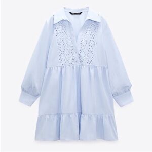 Zara Openwork Embroidered Mini Dress | Blue